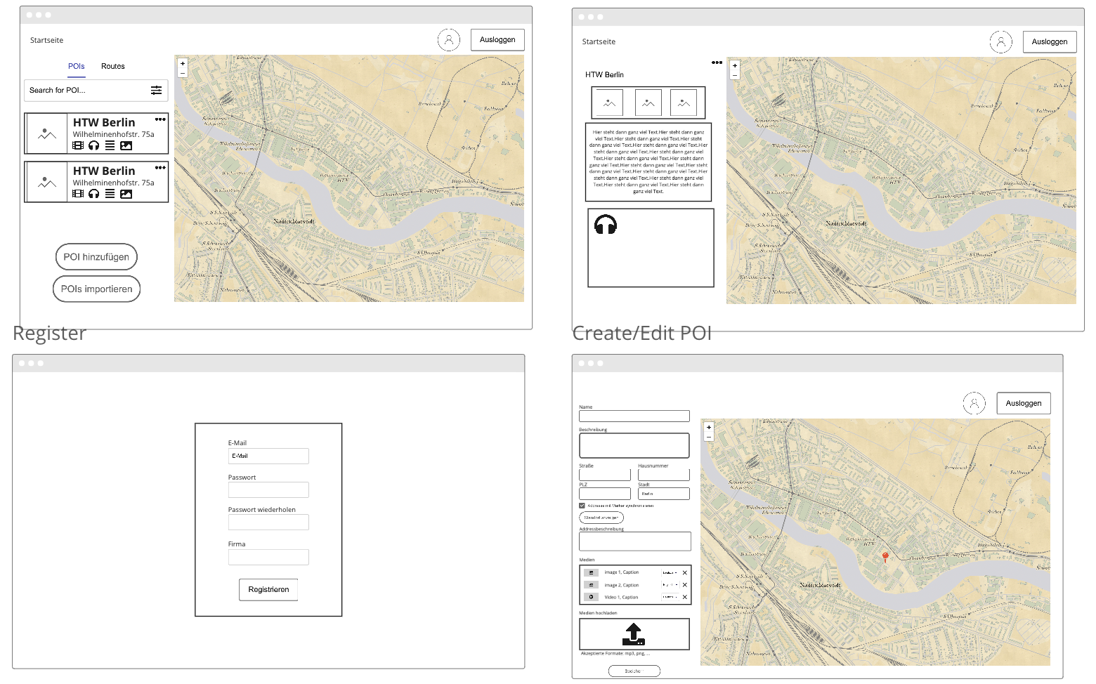 wireframes of the editor