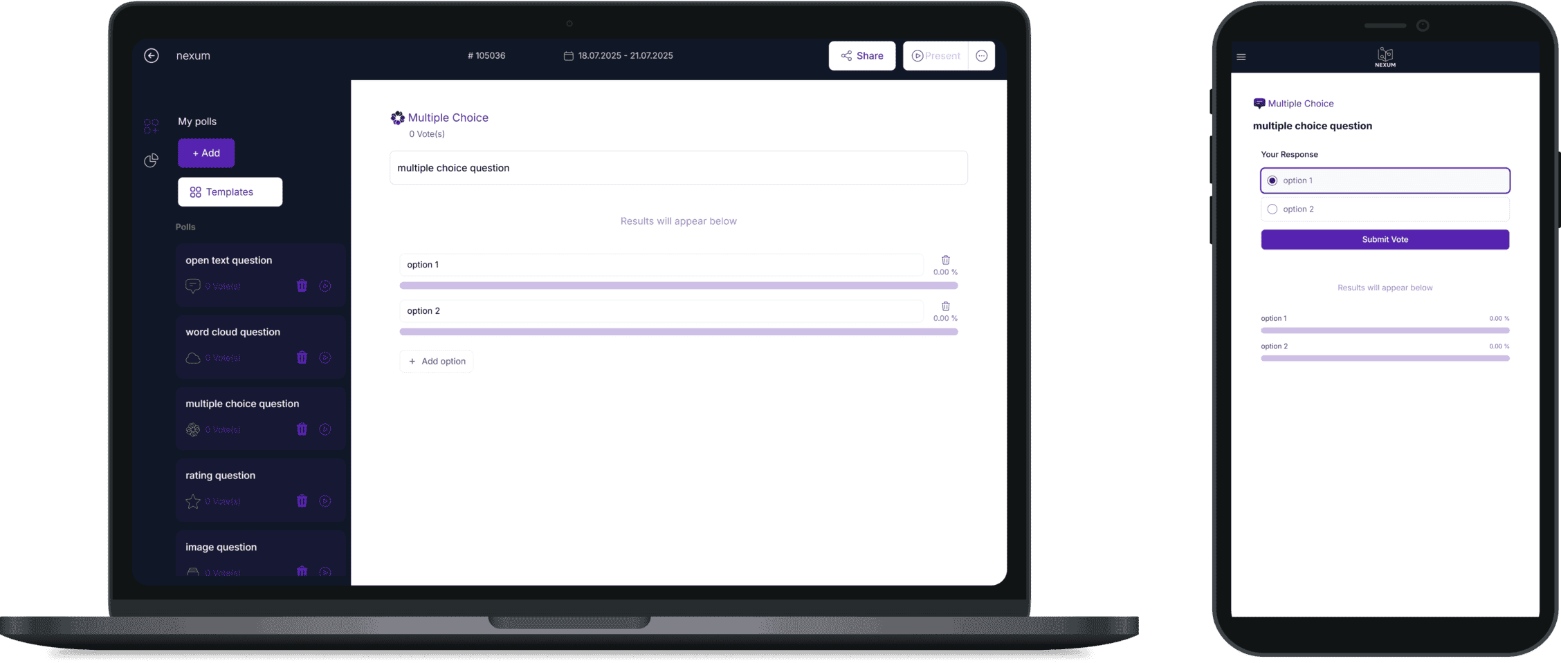 Multiple Choice page for Host and Participant