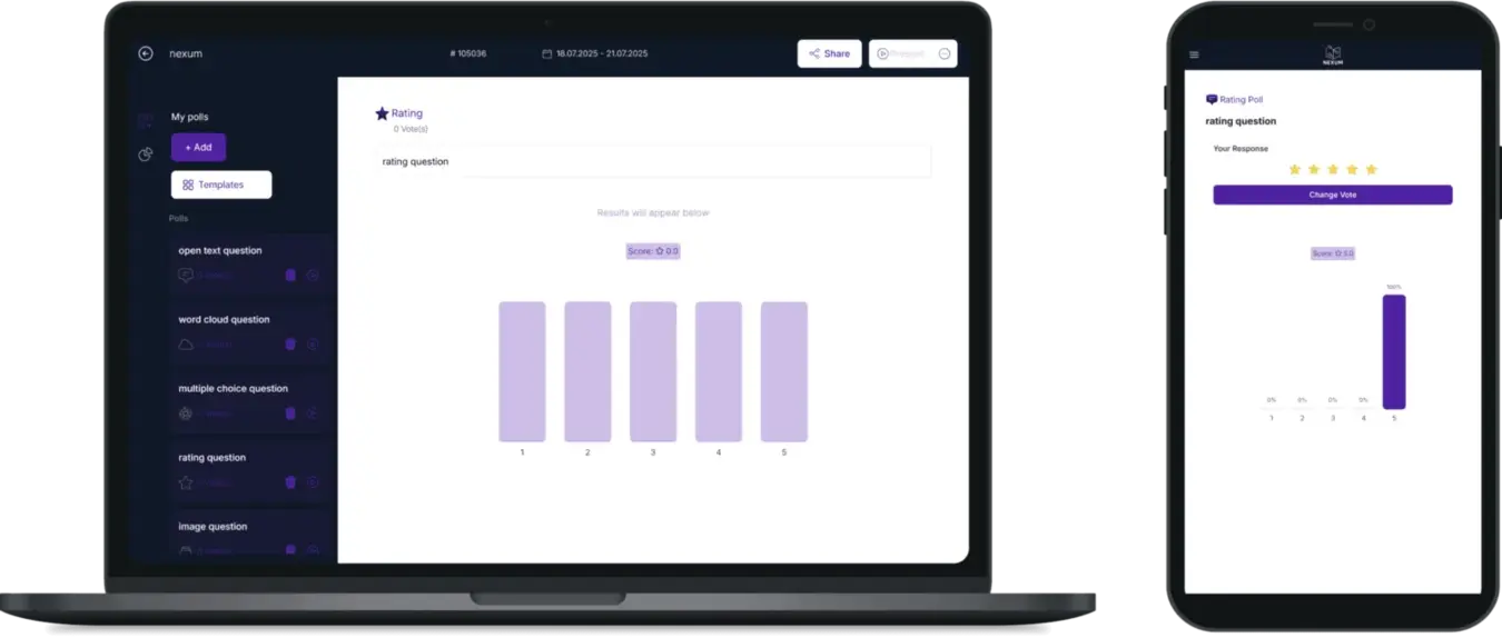 Rating page for Host and Participant