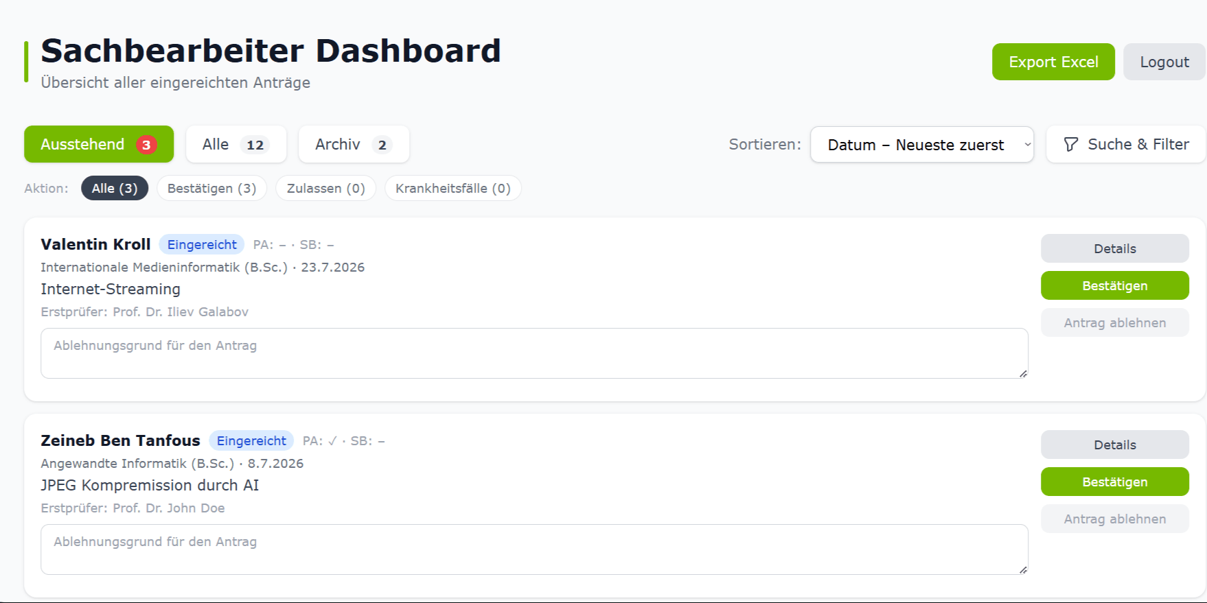 Sachbearbeiter Dashboard