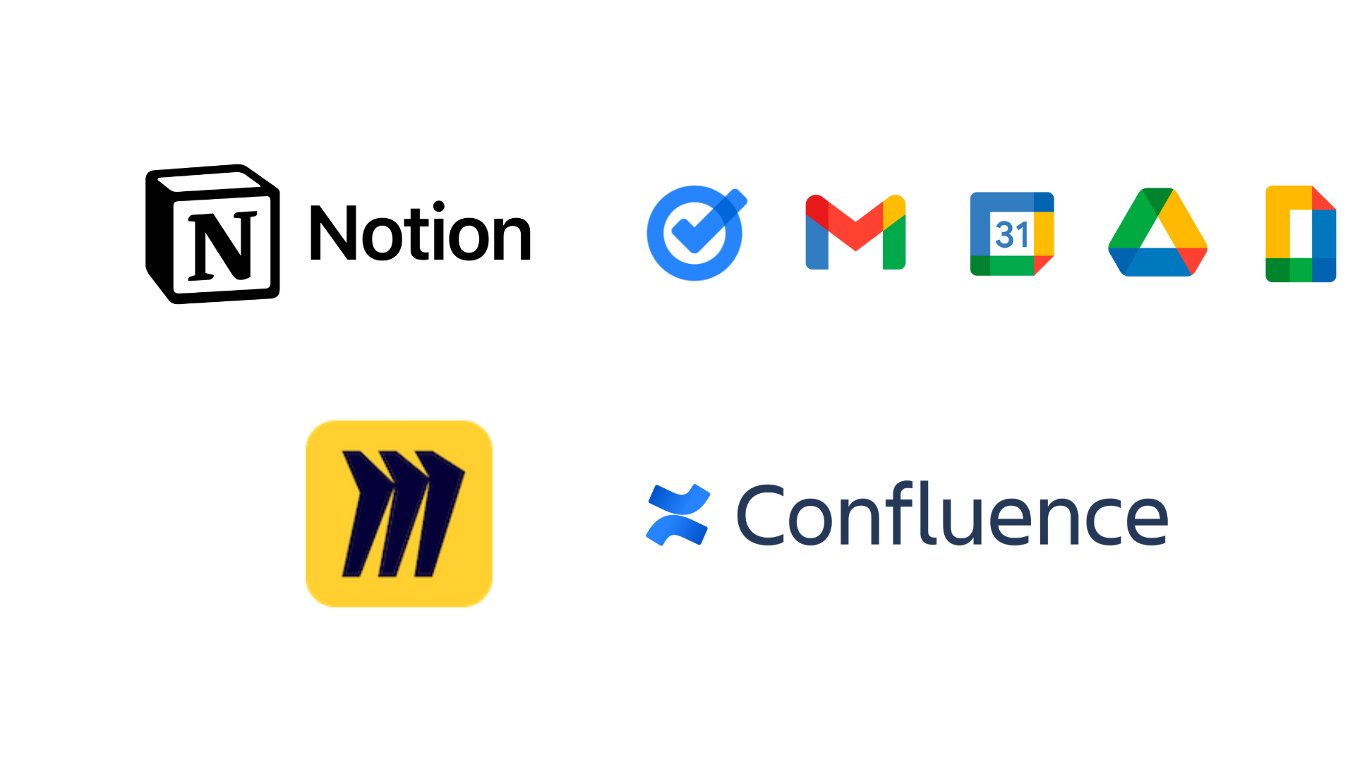 Apps for Project management: Notion, Google Apps, Confluence, Miro